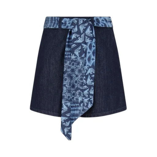 Printed-Tie Denim Shorts