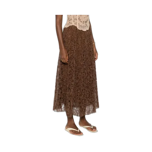 Pleated Lace Midi Skirt