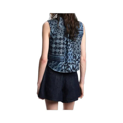 Printed-Tie Denim Shorts