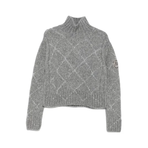 High-Neck Diamond-Pattern Sweater