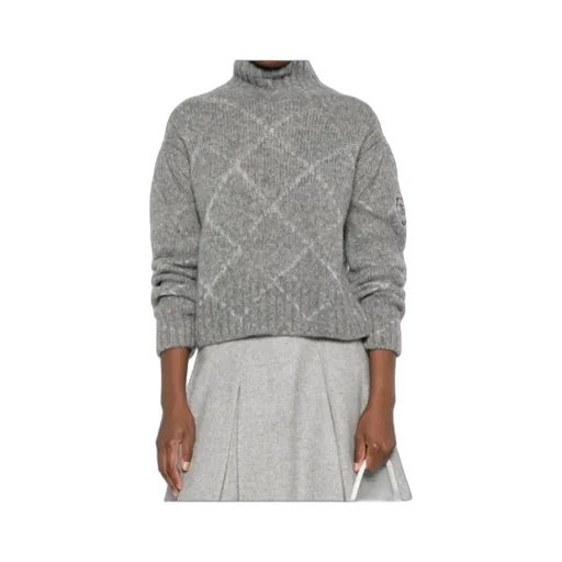 High-Neck Diamond-Pattern Sweater