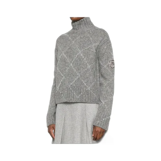 High-Neck Diamond-Pattern Sweater