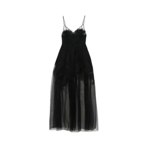 Floral-Lace Tulle Maxi Dress