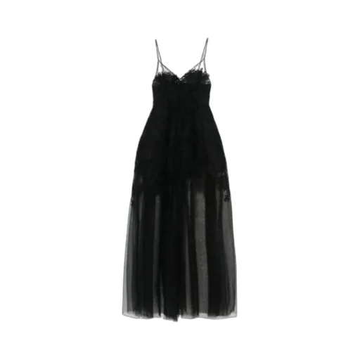Floral-Lace Tulle Maxi Dress