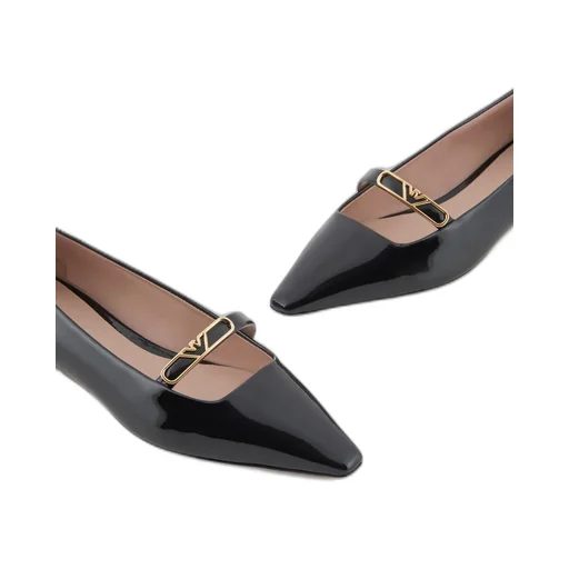 Eagle-Plate Leather Ballerina Shoes