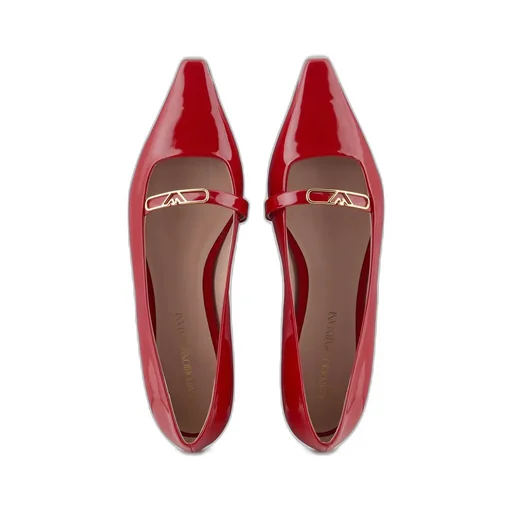 Eagle-Plate Leather Ballerina Shoes