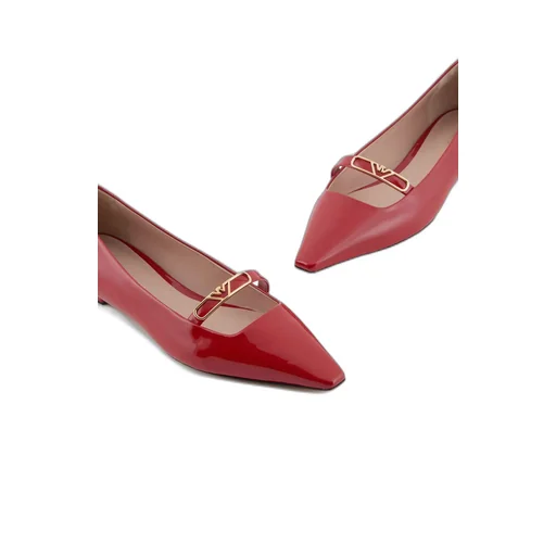 Eagle-Plate Leather Ballerina Shoes