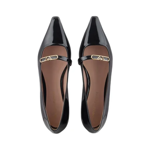 Eagle-Plate Leather Ballerina Shoes