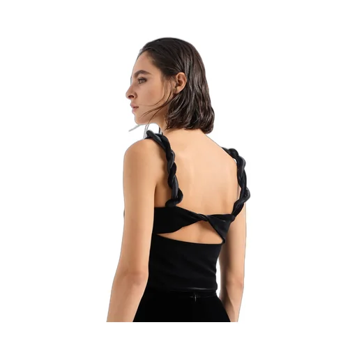 Twisted-Straps Velvet Cropped Top