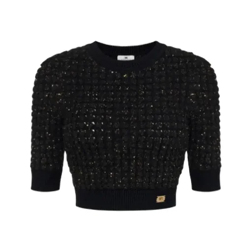 Bouclé Knit Top With Sequins