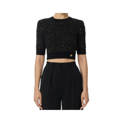 Bouclé Knit Top With Sequins
