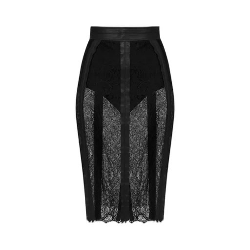 Lace Midi Skirt With Leather Trim