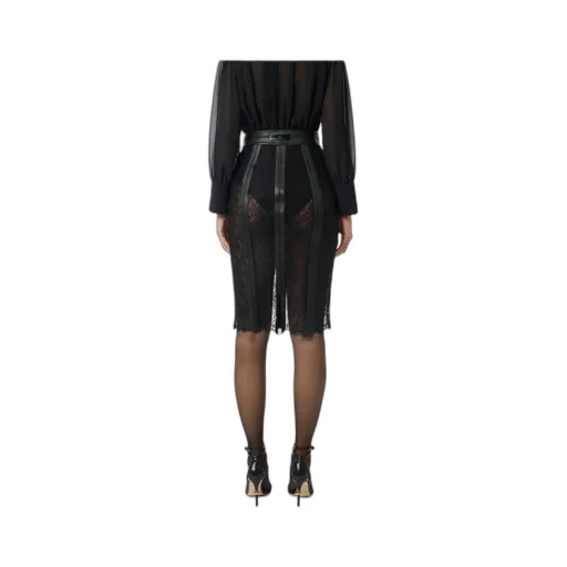 Lace Midi Skirt With Leather Trim