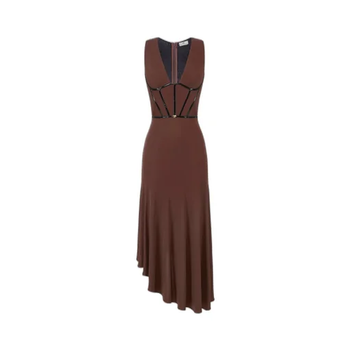 V-Neck Asymmetric Midi Dress