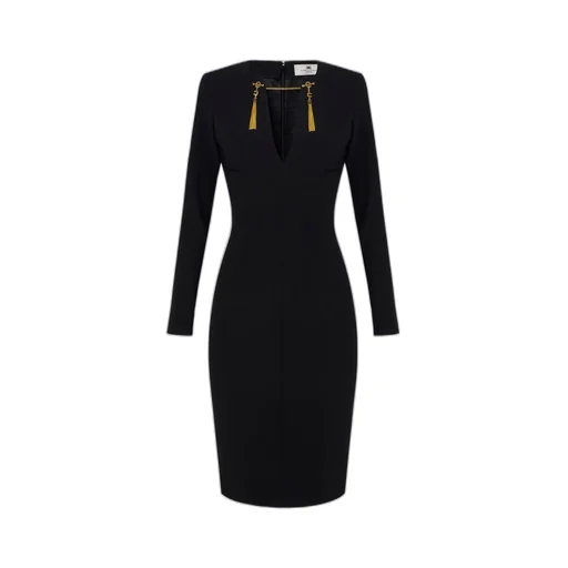 Long-Sleeved Day Dress With Tassel Embellishment
