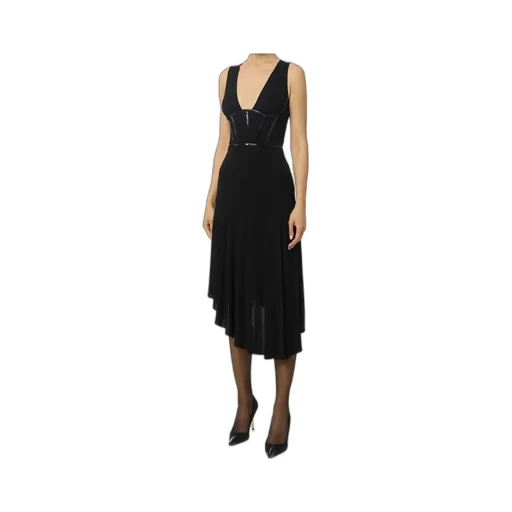 V-Neck Asymmetric Midi Dress