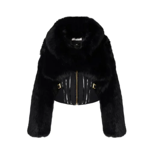 Fur Effect Double-Layer CrÊPe Jacket