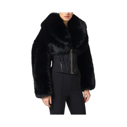 Fur Effect Double-Layer CrÊPe Jacket