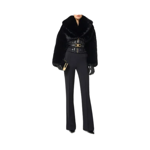 Fur Effect Double-Layer CrÊPe Jacket