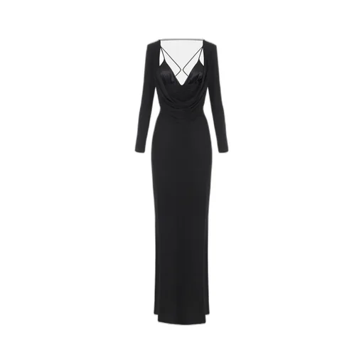 Draped Long-Sleeve Dress