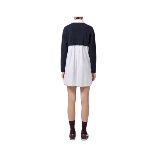 V-Neck Poplin Knit Mini Dress