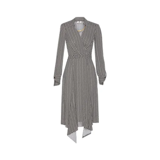 Geometric-Print V-Neck Midi Dress