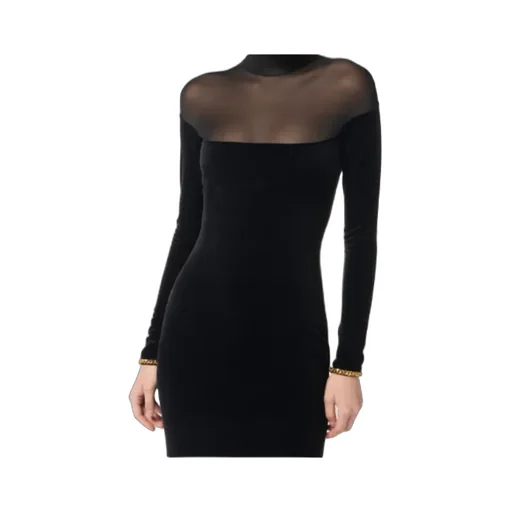 Velvet Mesh-Insert Maxi Dress