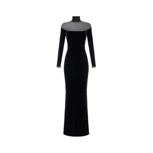 Velvet Mesh-Insert Maxi Dress