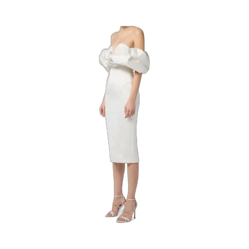 Off-Shoulder Puff-Sleeve Midi Dress