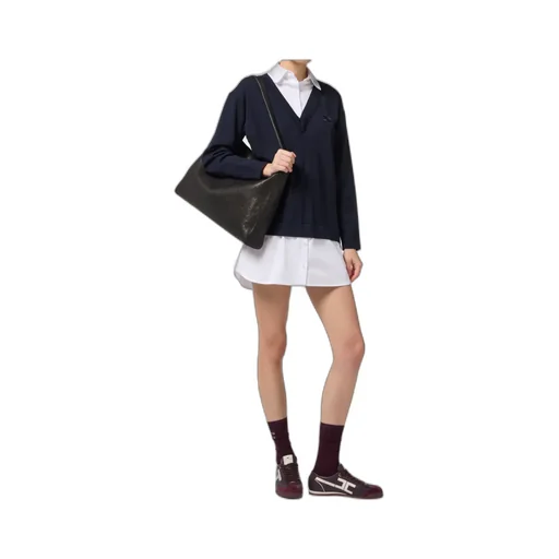 V-Neck Poplin Knit Mini Dress
