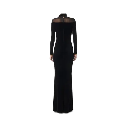 Velvet Mesh-Insert Maxi Dress