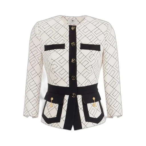 Geometric-Pattern Button Double-Crepe Jacket
