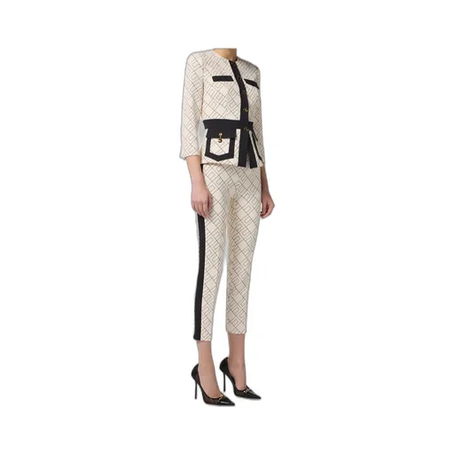 Geometric-Pattern Button Double-Crepe Jacket