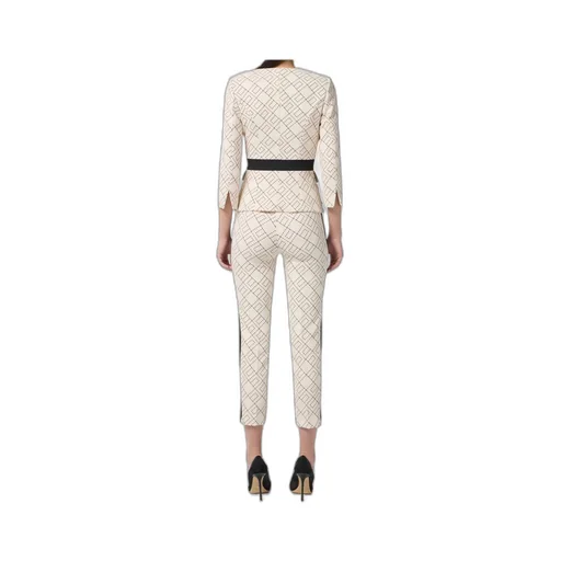 Geometric-Pattern Button Double-Crepe Jacket