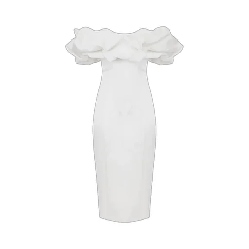 Off-Shoulder Puff-Sleeve Midi Dress