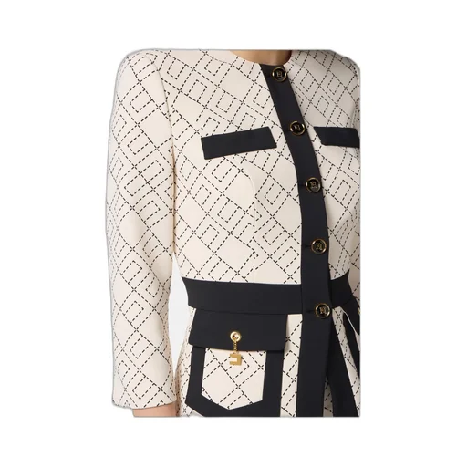 Geometric-Pattern Button Double-Crepe Jacket