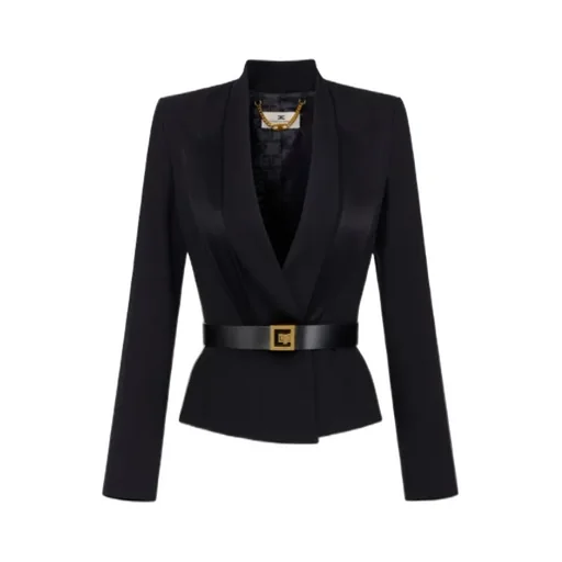 Belted Blazer With Satin Lapels