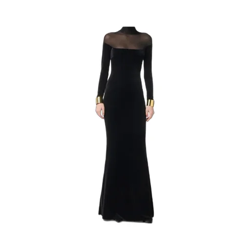 Velvet Mesh-Insert Maxi Dress