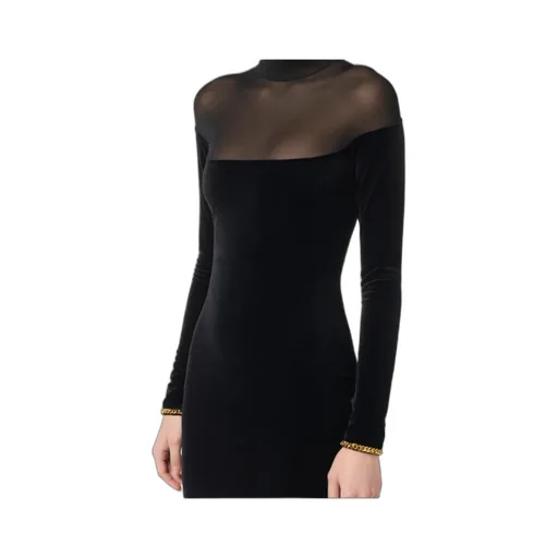 Velvet Mesh-Insert Maxi Dress