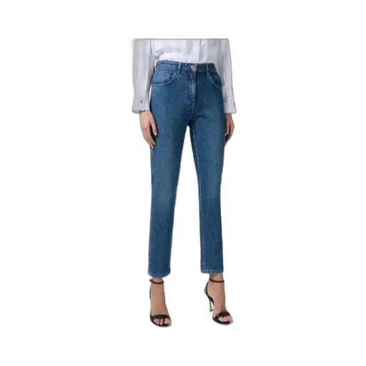 Cotton Denim Trousers With Rhinestones