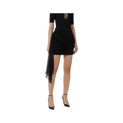 Miniskirt In Satin And Voile Fabric With Sash Belt