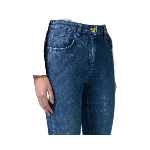 Cotton Denim Trousers With Rhinestones