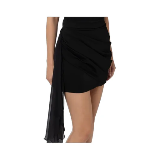Miniskirt In Satin And Voile Fabric With Sash Belt