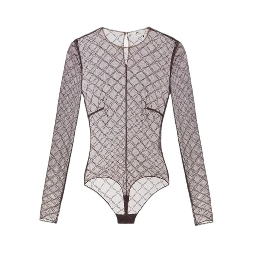 Bodysuit In Jacquard Tulle Fabric With Diamonds