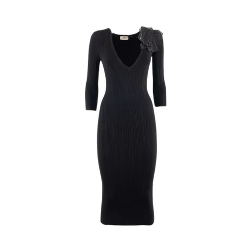 V-Neck Knitted Midi Dress