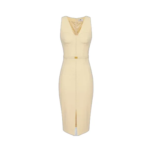 Contrasting Topstitching Crepe Bustier-Style Dress