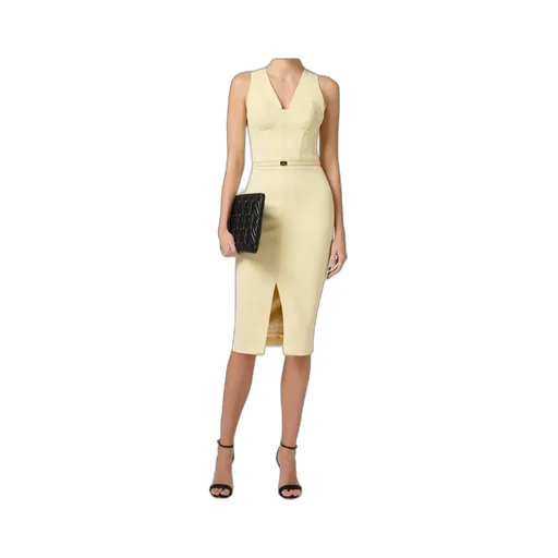 Contrasting Topstitching Crepe Bustier-Style Dress