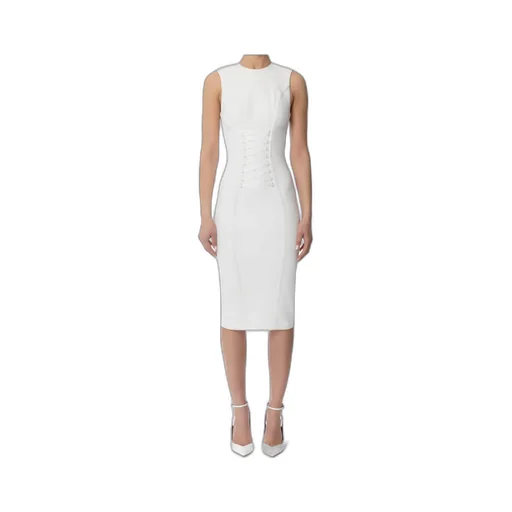Dress With Crossover Laces In Stretch Crepe Fabric