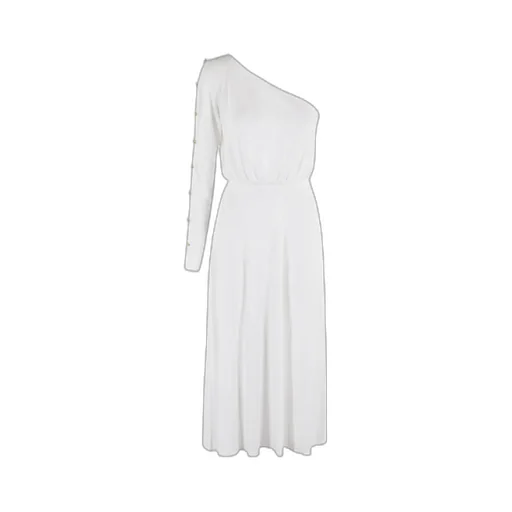 One-Shoulder Dress In Jersey Fabric With Buttons