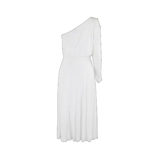 One-Shoulder Dress In Jersey Fabric With Buttons